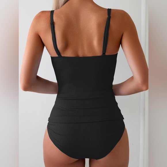 Black Ribbed Tankini Swimsuit - Picture 2 of 2